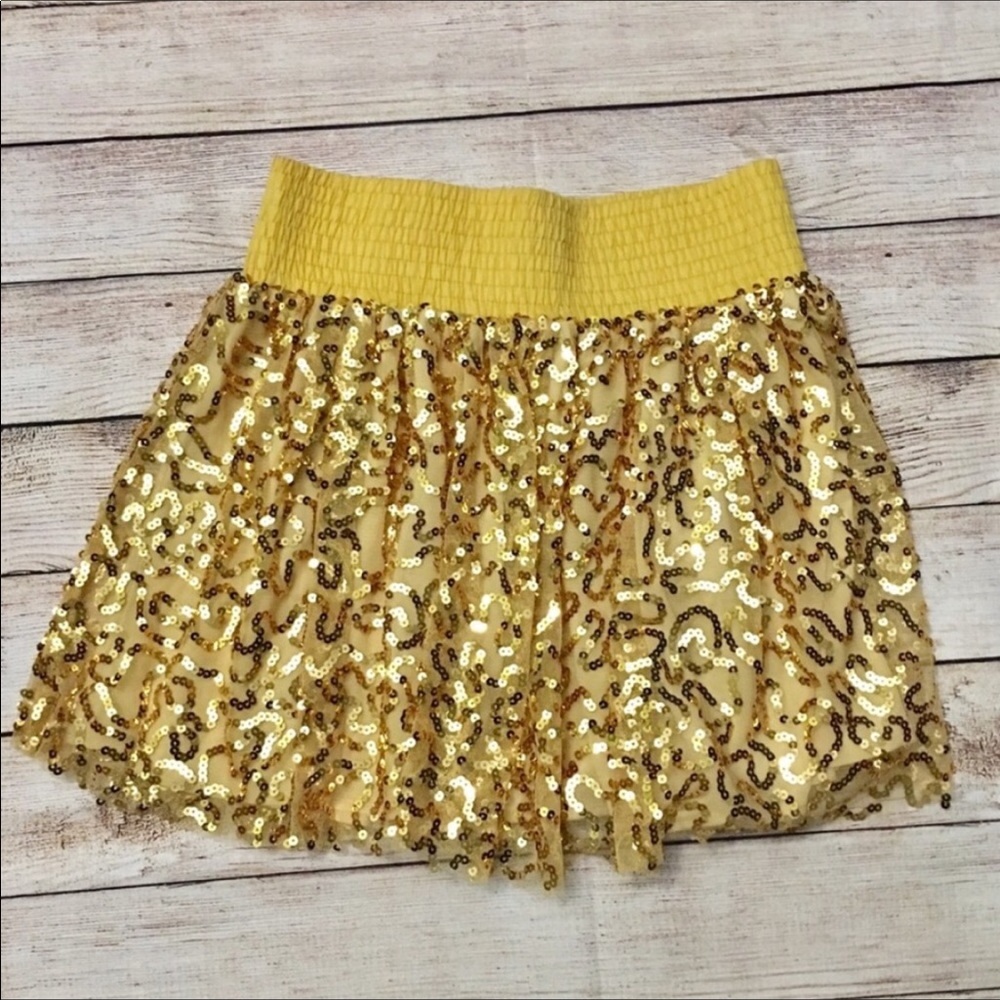Party cocktail gold sequin flare skirt